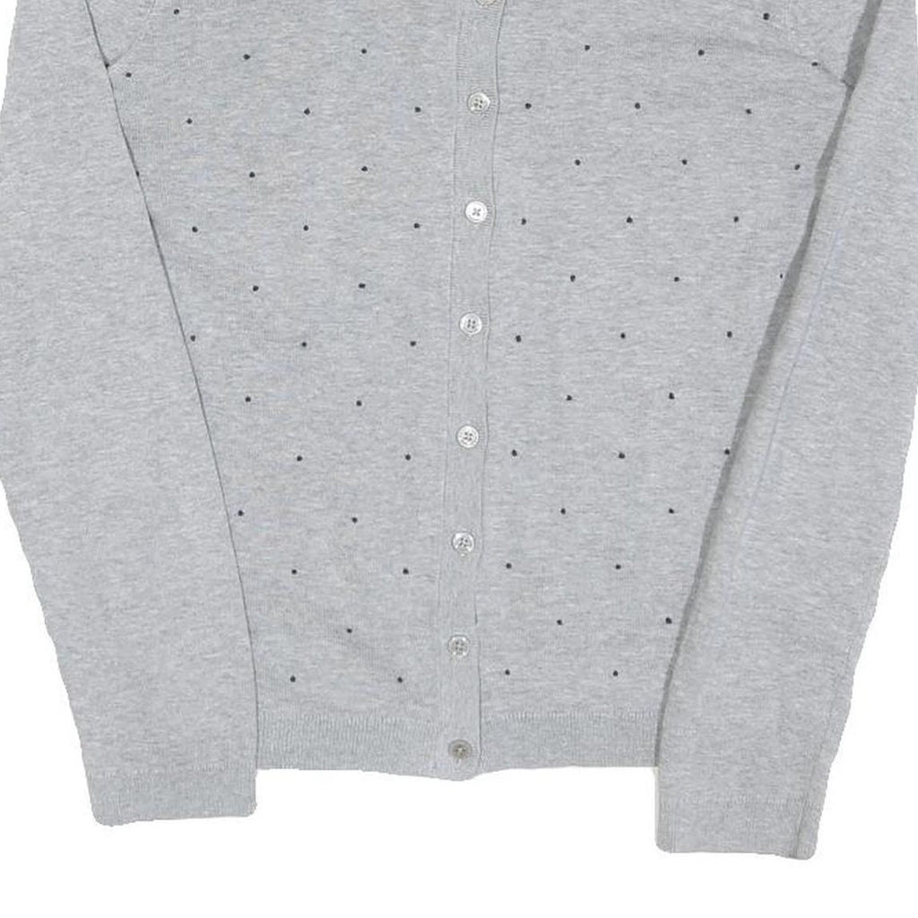 TOMMY HILFIGER Womens Grey Patterned Button Up Crew Neck Basic Knit S Cotton