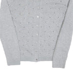 TOMMY HILFIGER Womens Grey Patterned Button Up Crew Neck Basic Knit S Cotton