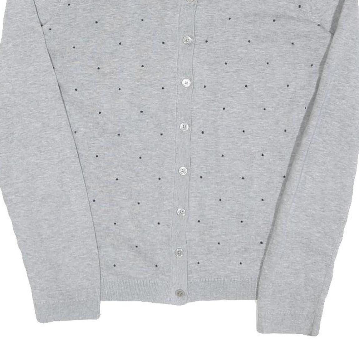 TOMMY HILFIGER Womens Grey Patterned Button Up Crew Neck Basic Knit S Cotton