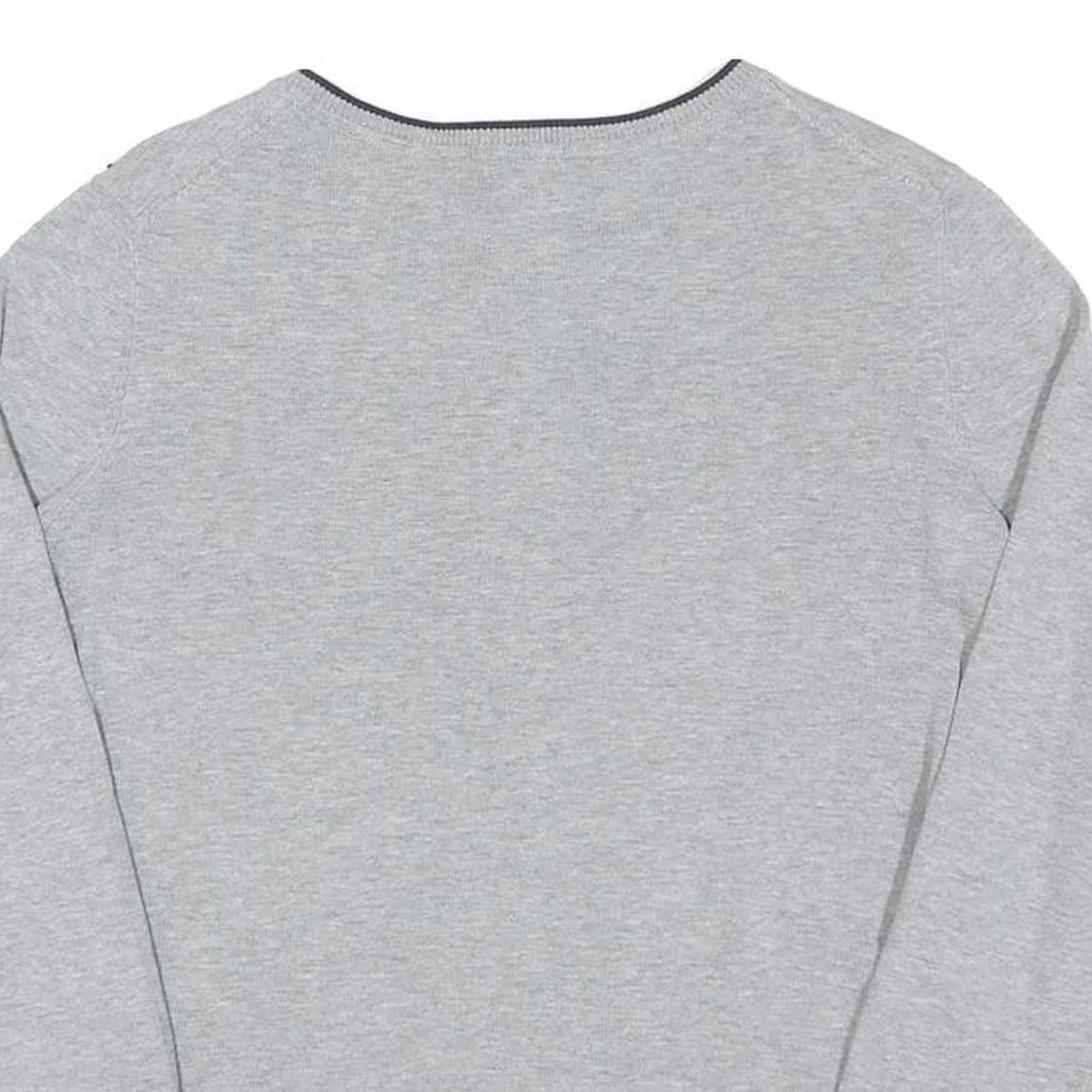 TOMMY HILFIGER Womens Grey Patterned Button Up Crew Neck Basic Knit S Cotton