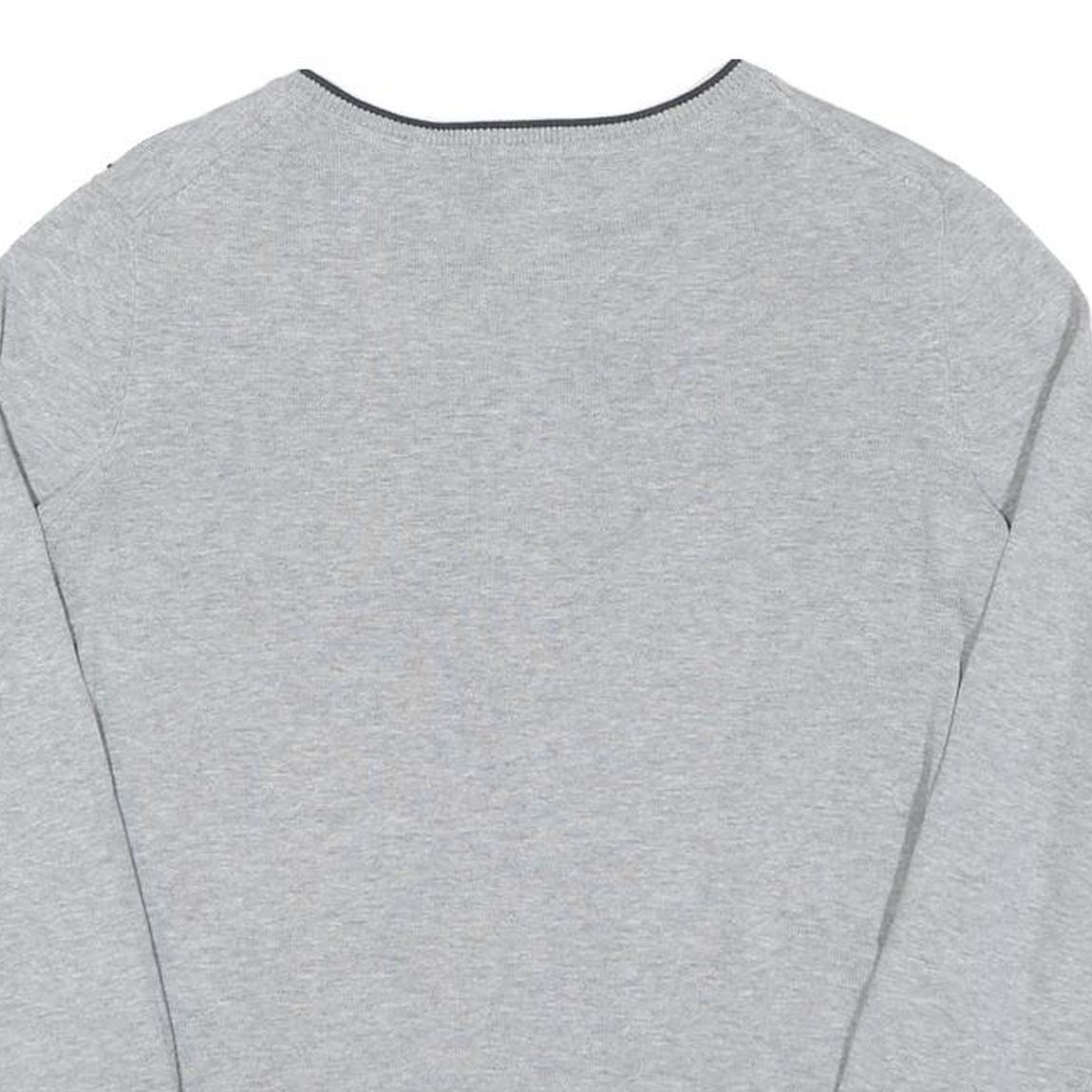 TOMMY HILFIGER Womens Grey Patterned Button Up Crew Neck Basic Knit S Cotton