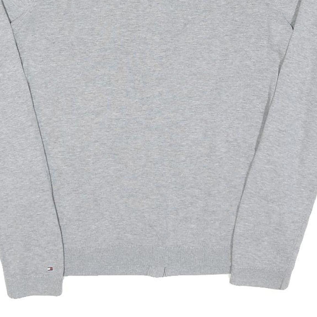 TOMMY HILFIGER Womens Grey Patterned Button Up Crew Neck Basic Knit S Cotton