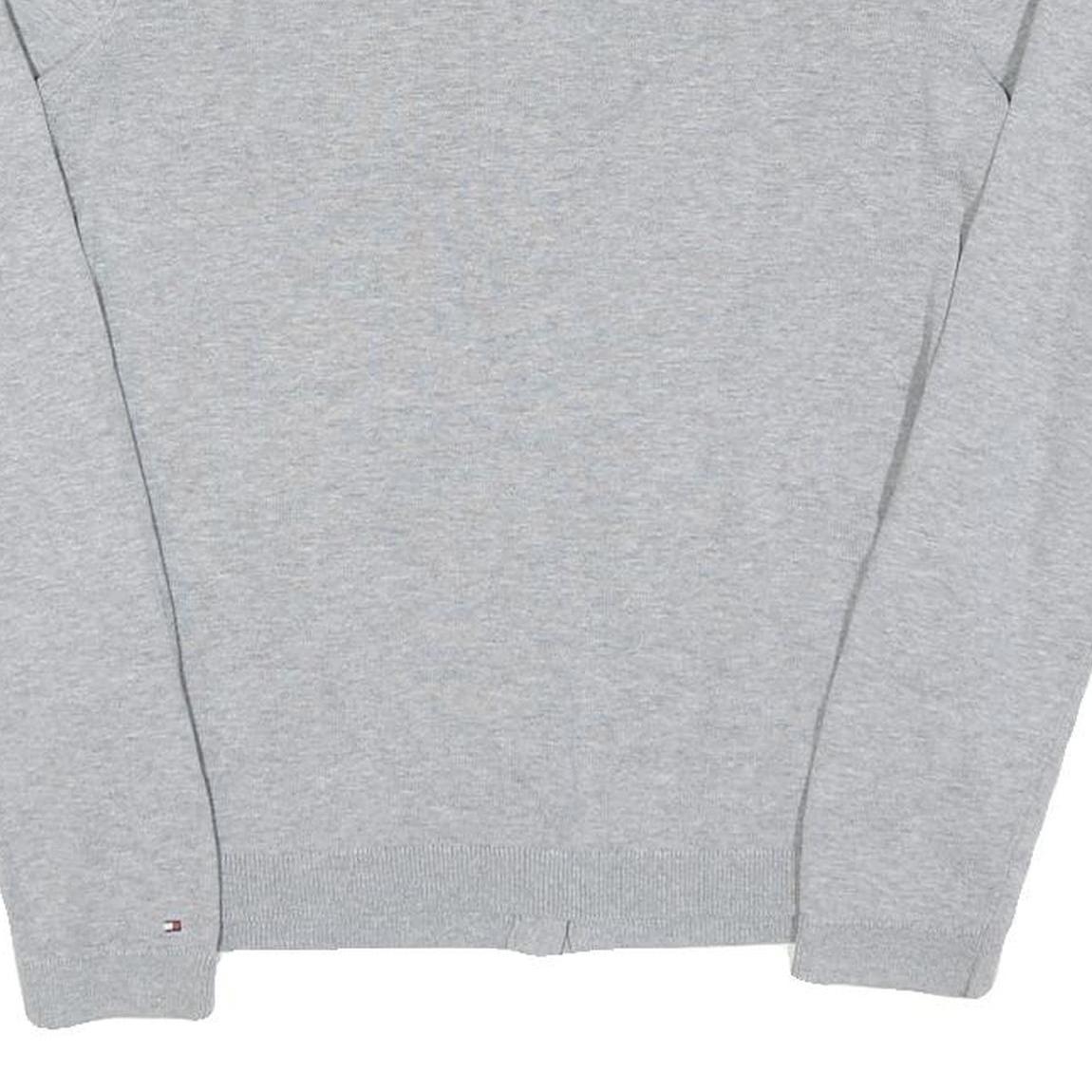 TOMMY HILFIGER Womens Grey Patterned Button Up Crew Neck Basic Knit S Cotton