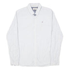 HILFIGER DENIM Mens White & Blue Stripe Long Sleeve Shirt L Classic Cotton