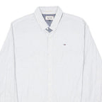 HILFIGER DENIM Mens White & Blue Stripe Long Sleeve Shirt L Classic Cotton