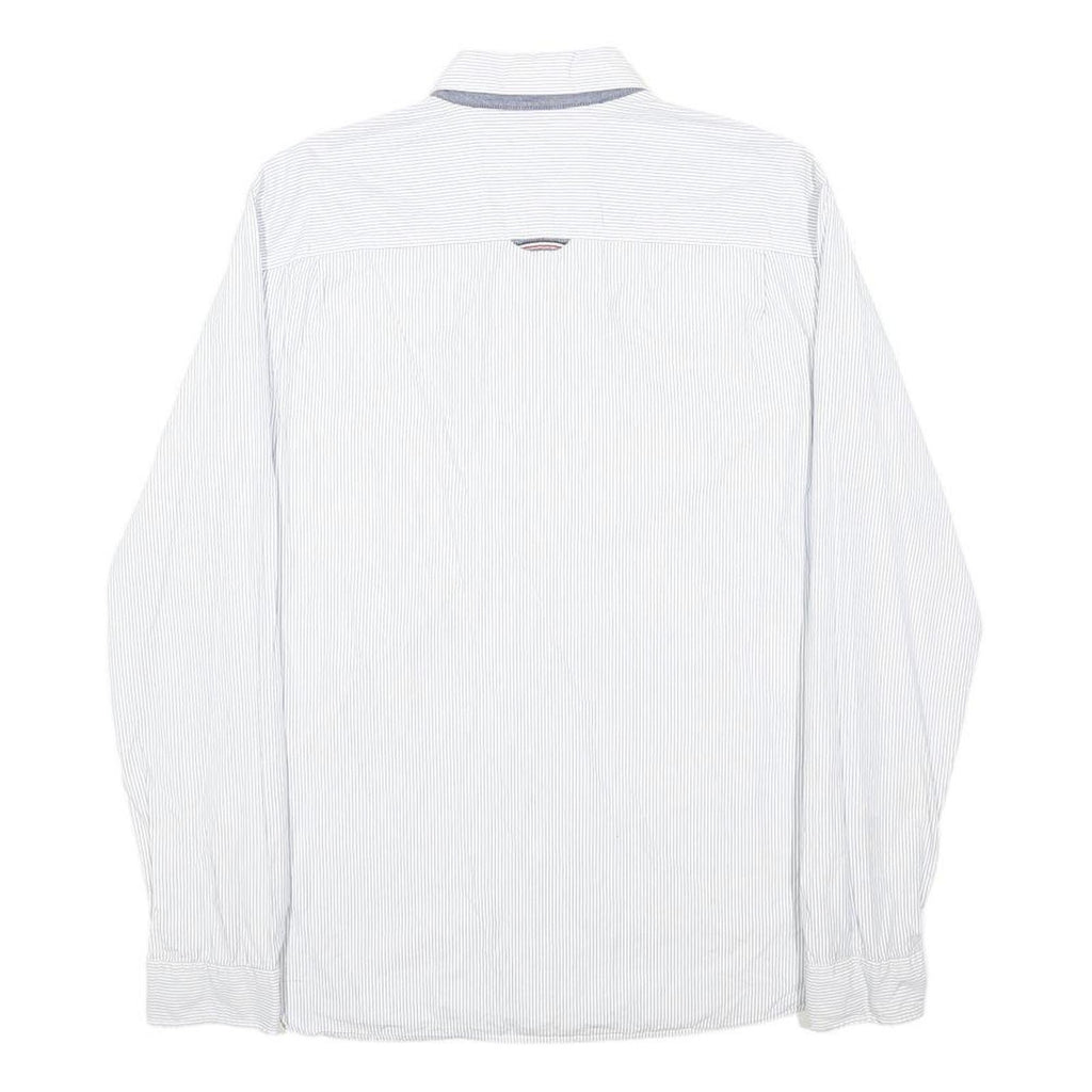 HILFIGER DENIM Mens White & Blue Stripe Long Sleeve Shirt L Classic Cotton