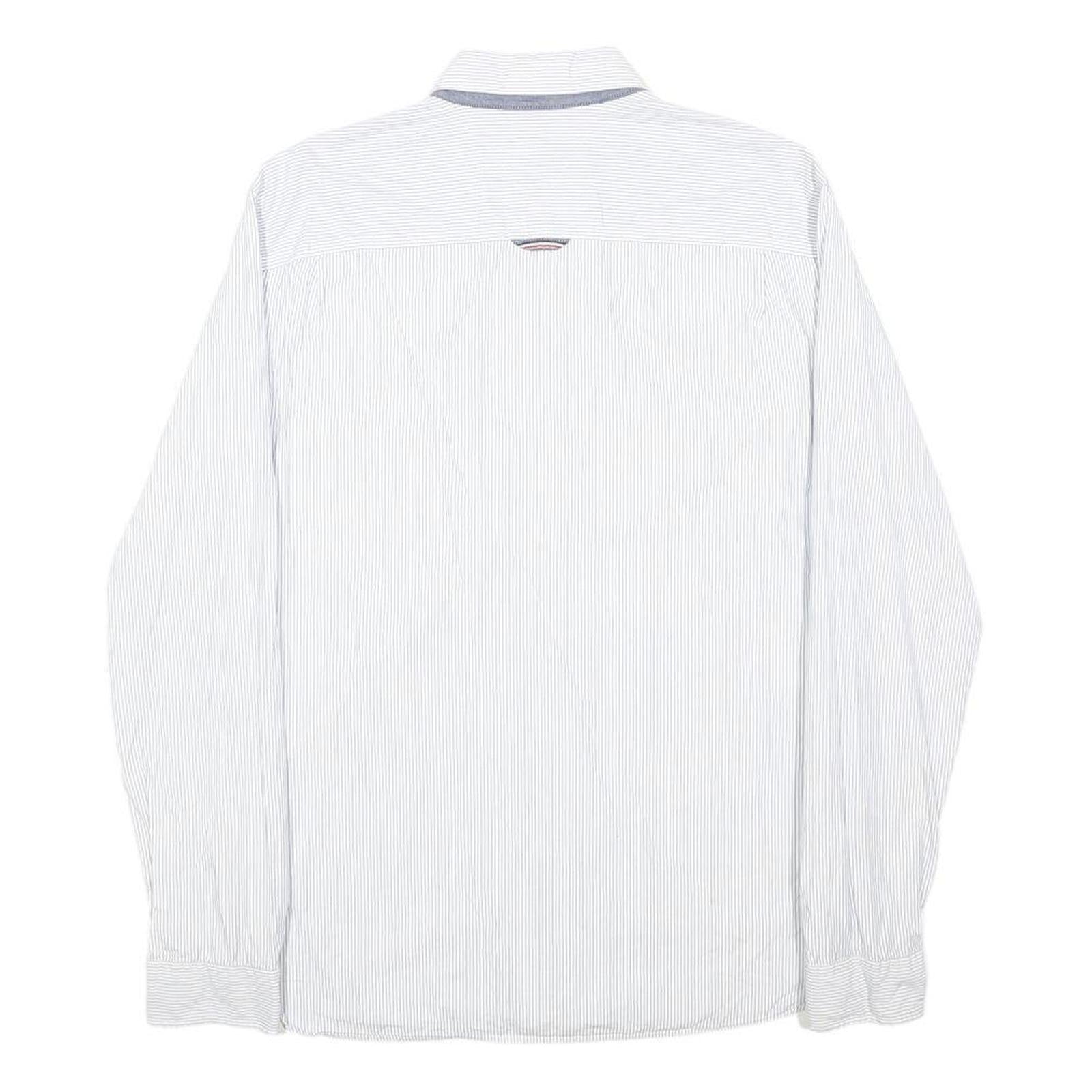 HILFIGER DENIM Mens White & Blue Stripe Long Sleeve Shirt L Classic Cotton