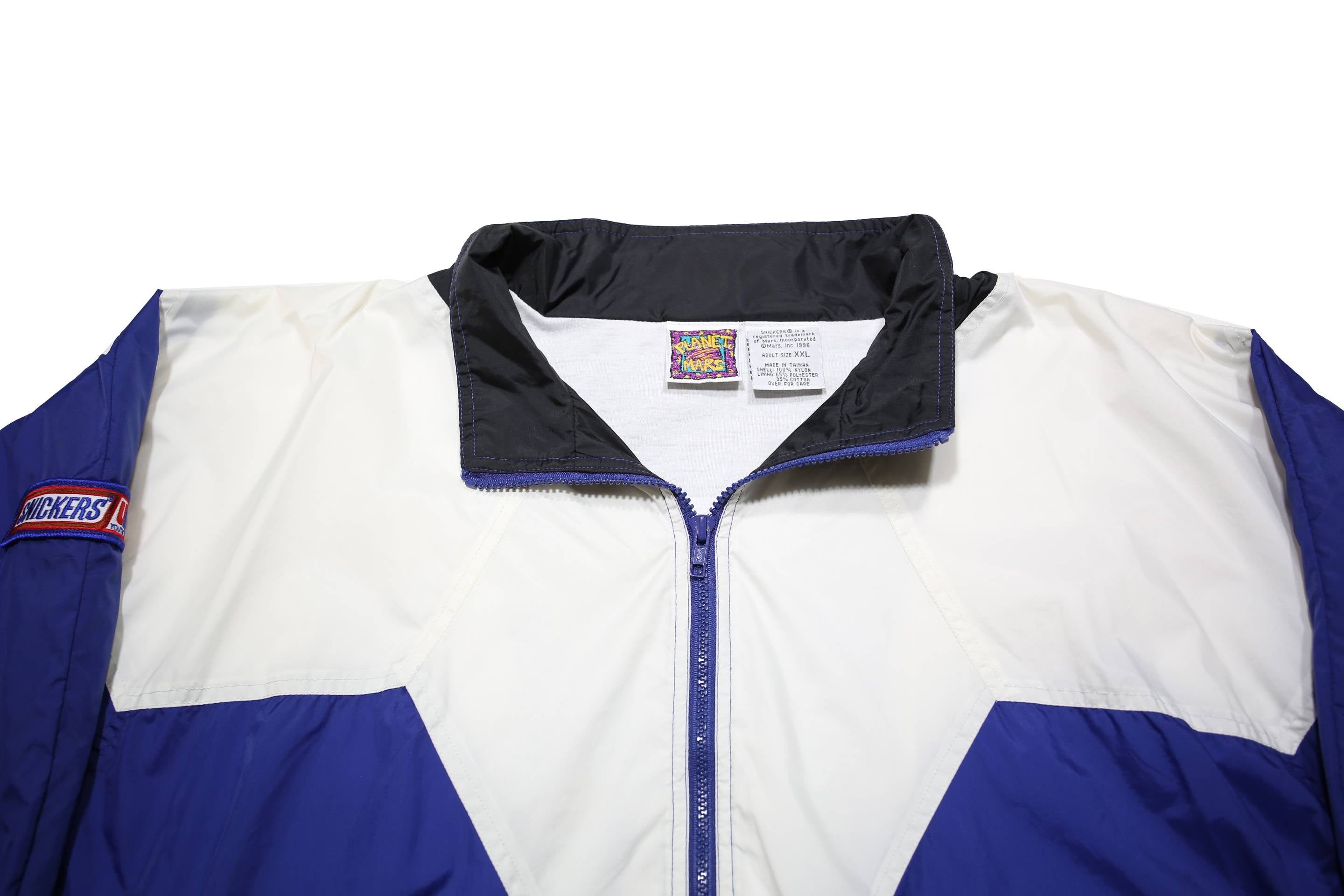 PLANET MARS Mens Blue & White Nylon Zip Jacket 2XL Casual Lightweight
