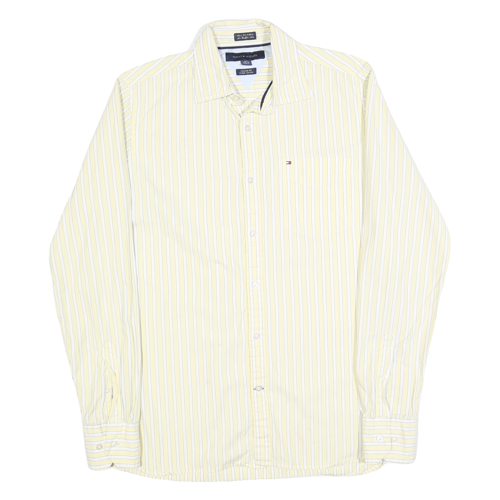 TOMMY HILFIGER Mens Yellow & White Striped Shirt S Cotton Blend Classic