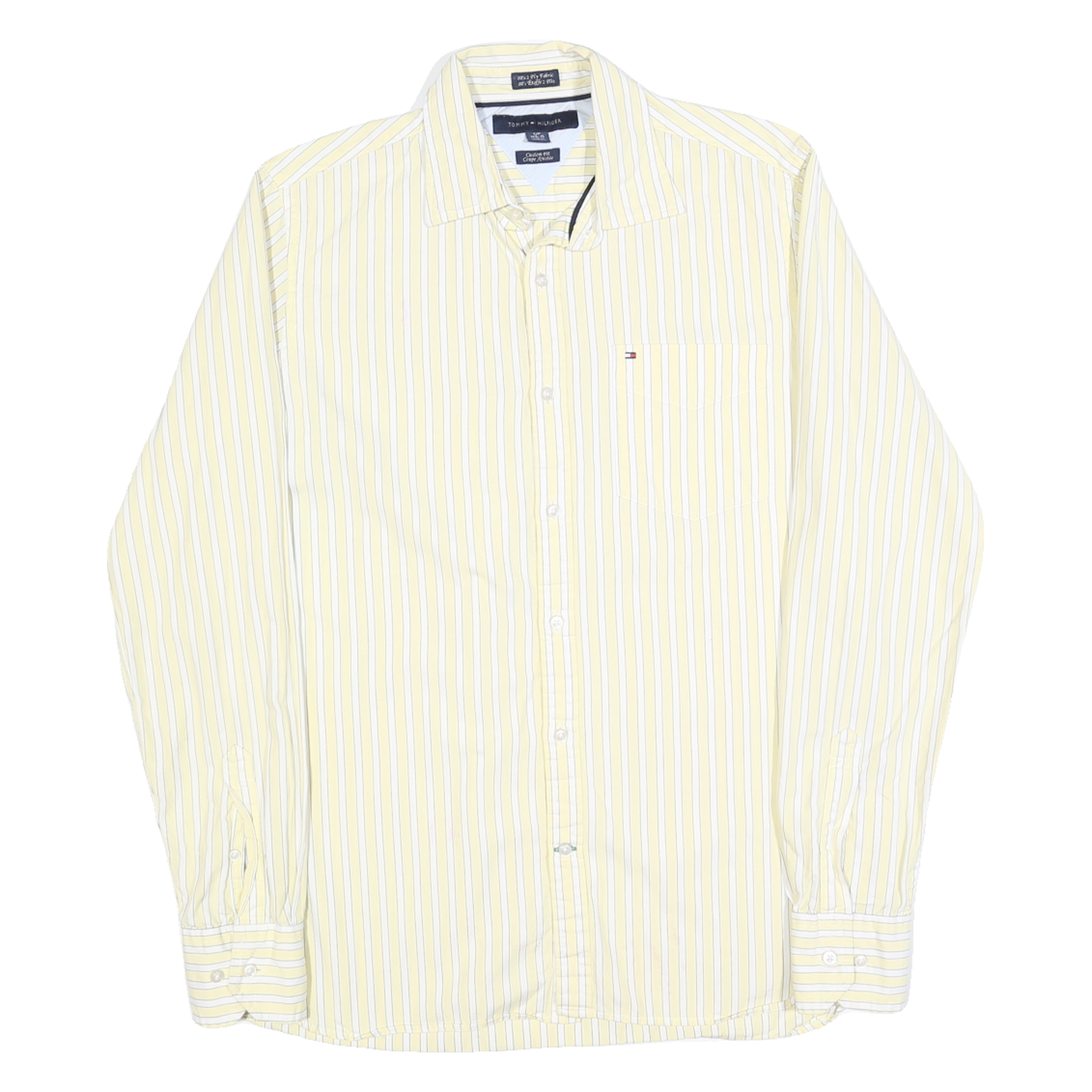 TOMMY HILFIGER Mens Yellow & White Striped Shirt S Cotton Blend Classic