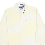 TOMMY HILFIGER Mens Yellow & White Striped Shirt S Cotton Blend Classic