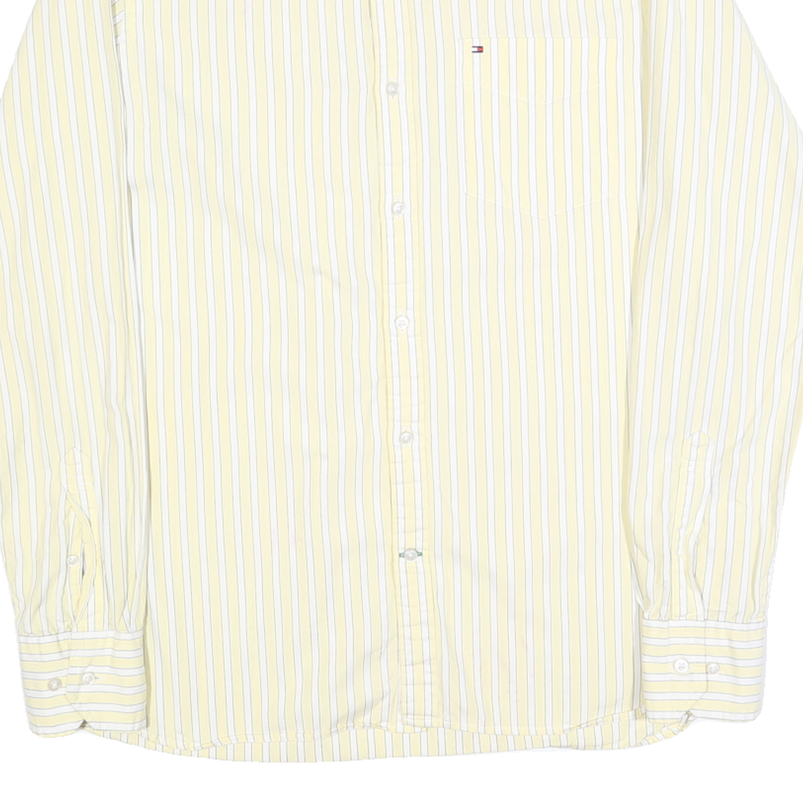 TOMMY HILFIGER Mens Yellow & White Striped Shirt S Cotton Blend Classic