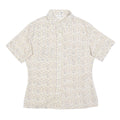 Womens Cream Floral Shirt Short Sleeve Button Neck M Cotton Blend Lightweight