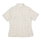 Womens Cream Floral Shirt Short Sleeve Button Neck M Cotton Blend Lightweight