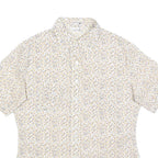 Womens Cream Floral Shirt Short Sleeve Button Neck M Cotton Blend Lightweight