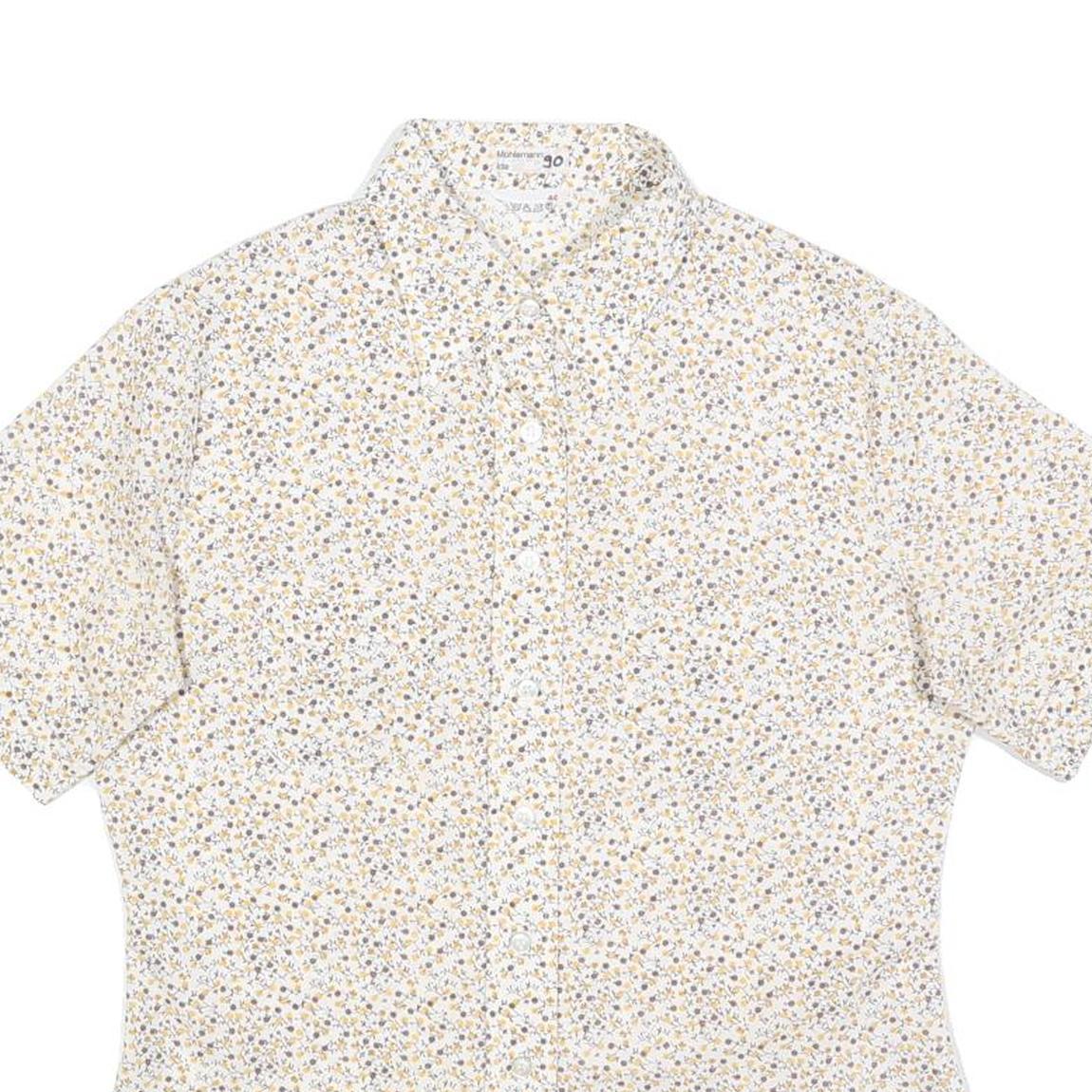 Womens Cream Floral Shirt Short Sleeve Button Neck M Cotton Blend Lightweight