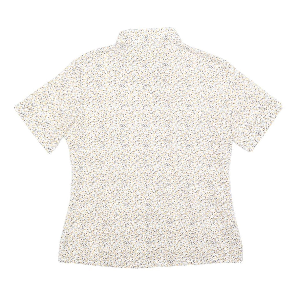Womens Cream Floral Shirt Short Sleeve Button Neck M Cotton Blend Lightweight