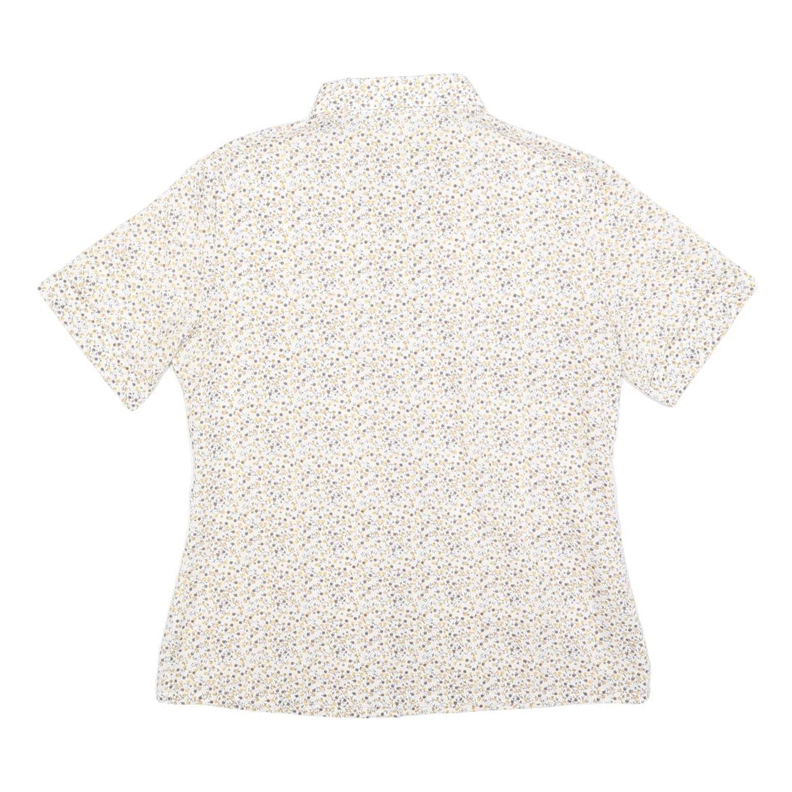 Womens Cream Floral Shirt Short Sleeve Button Neck M Cotton Blend Lightweight