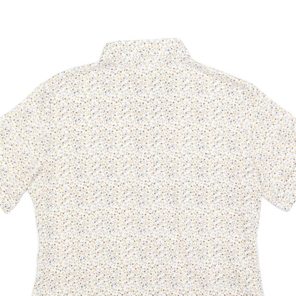Womens Cream Floral Shirt Short Sleeve Button Neck M Cotton Blend Lightweight
