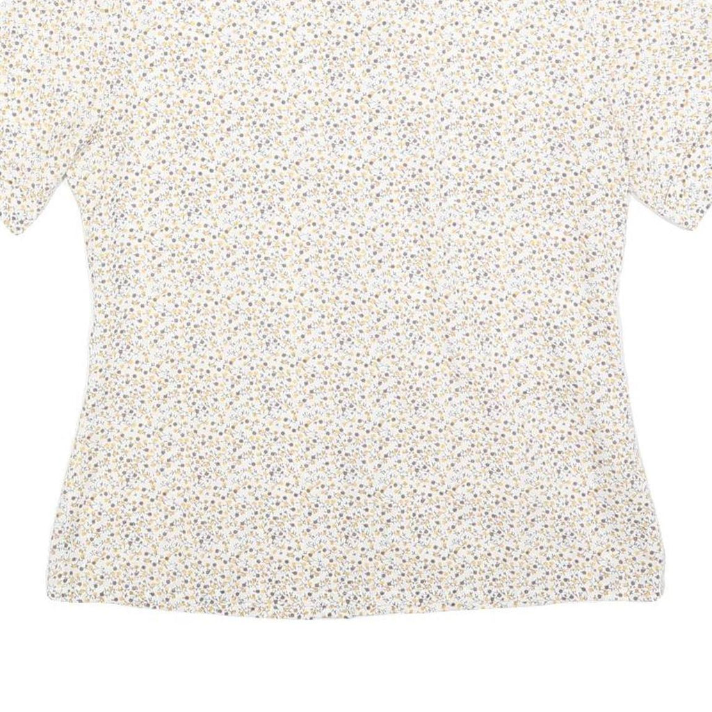 Womens Cream Floral Shirt Short Sleeve Button Neck M Cotton Blend Lightweight