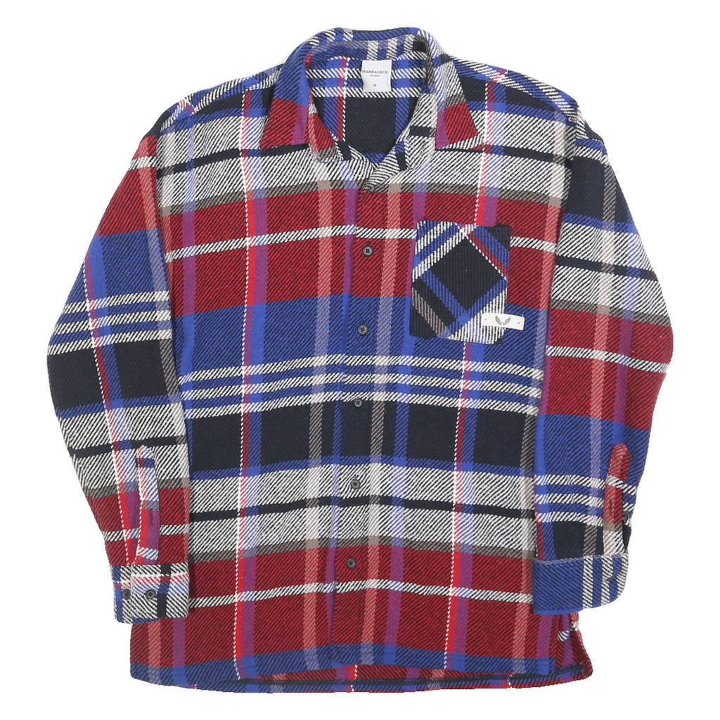 MARRAKECH Mens Blue & Red Plaid Shirt M Cotton Blend Long Sleeve Casual Checked