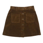 POPCHRIO Womens Brown Button Front Mini Cotton Blend Corduroy Skirt S Pockets