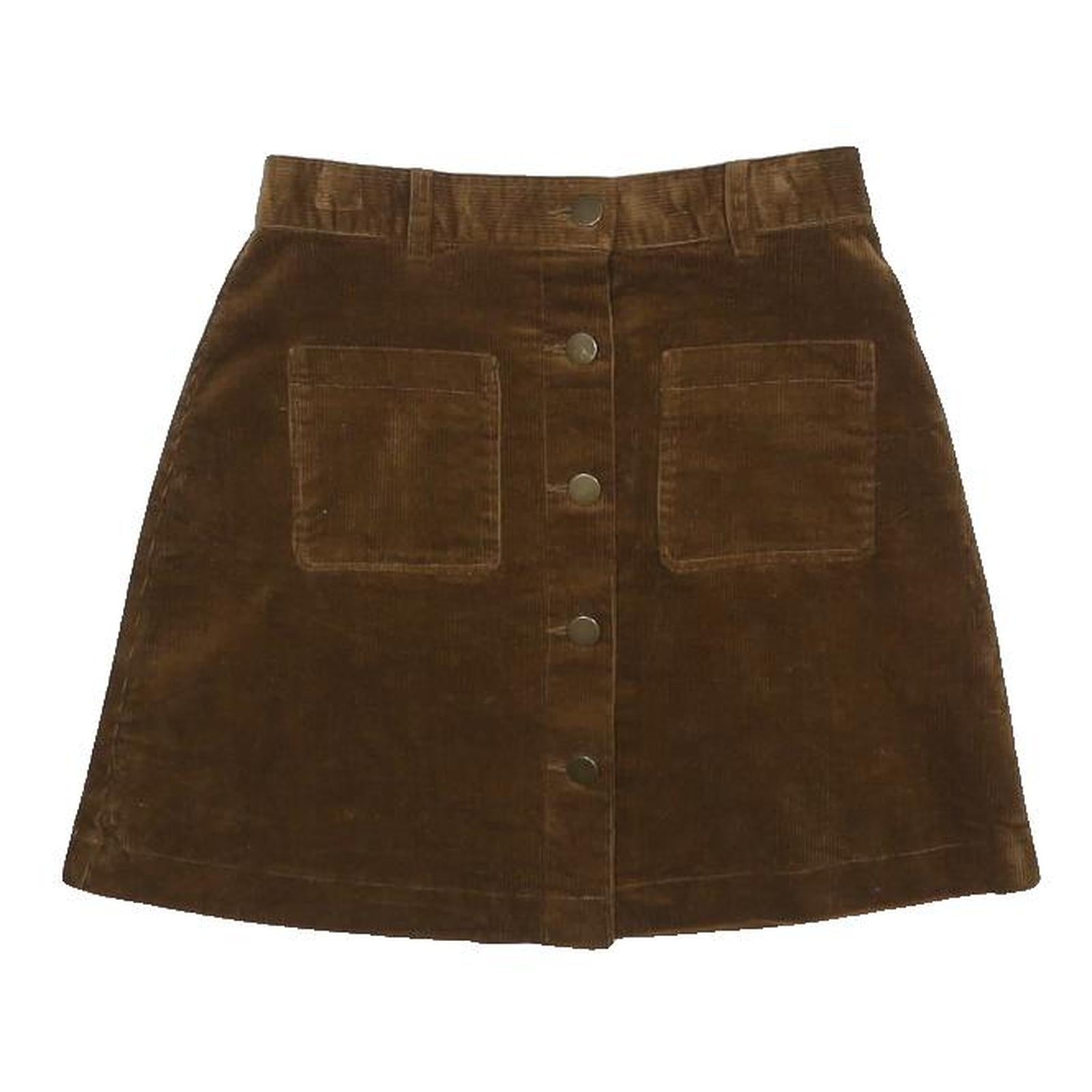 POPCHRIO Womens Brown Button Front Mini Cotton Blend Corduroy Skirt S Pockets