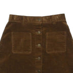 POPCHRIO Womens Brown Button Front Mini Cotton Blend Corduroy Skirt S Pockets
