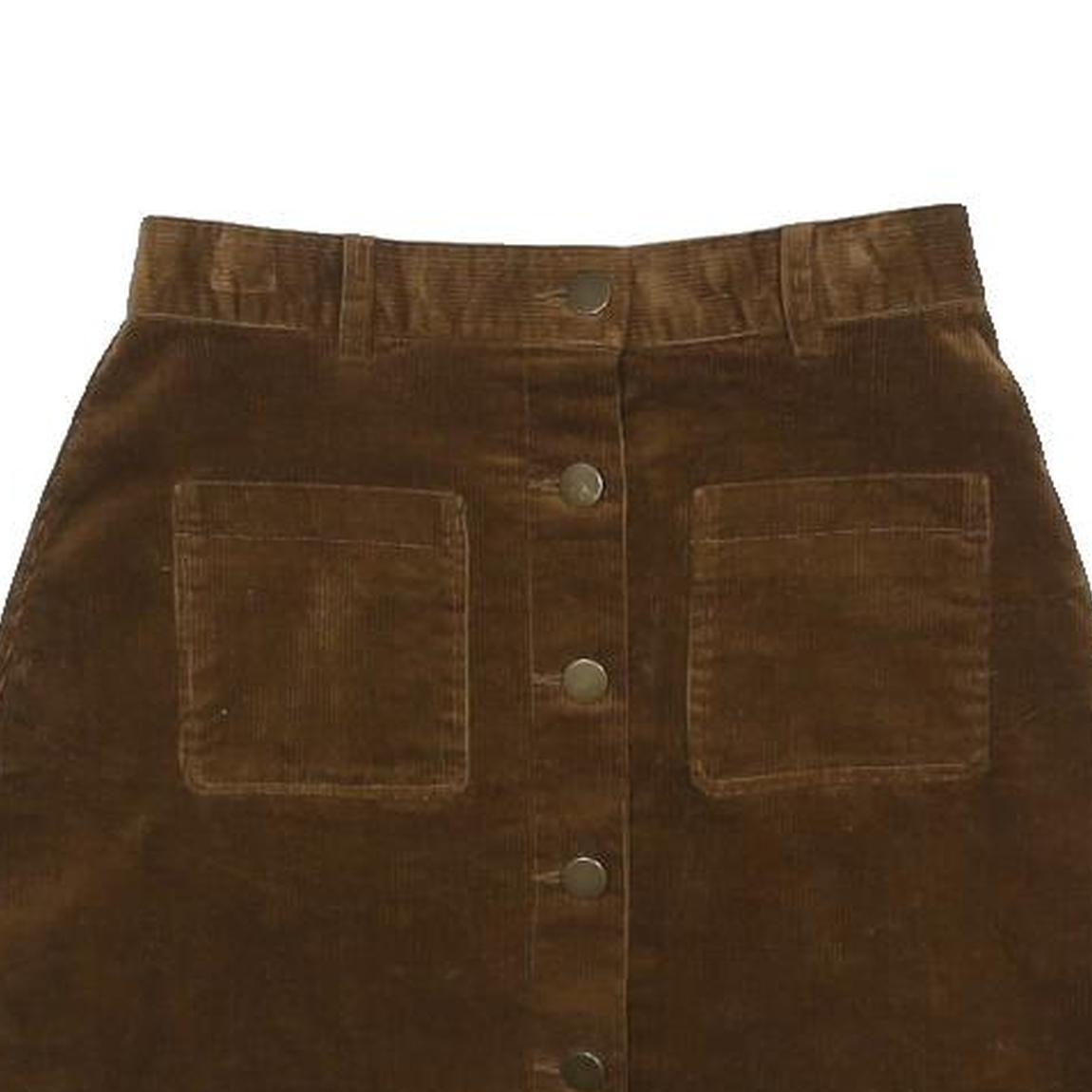 POPCHRIO Womens Brown Button Front Mini Cotton Blend Corduroy Skirt S Pockets