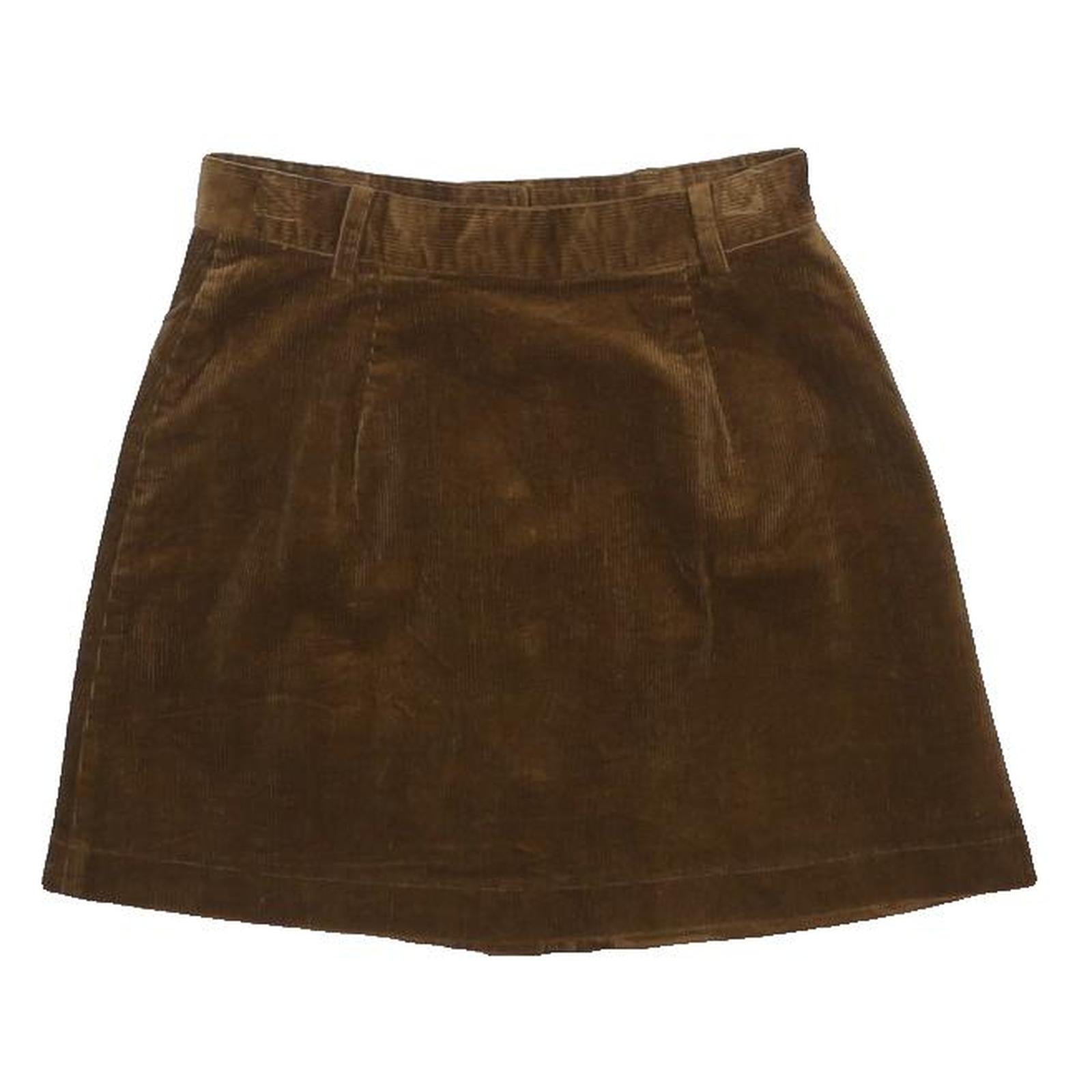 POPCHRIO Womens Brown Button Front Mini Cotton Blend Corduroy Skirt S Pockets