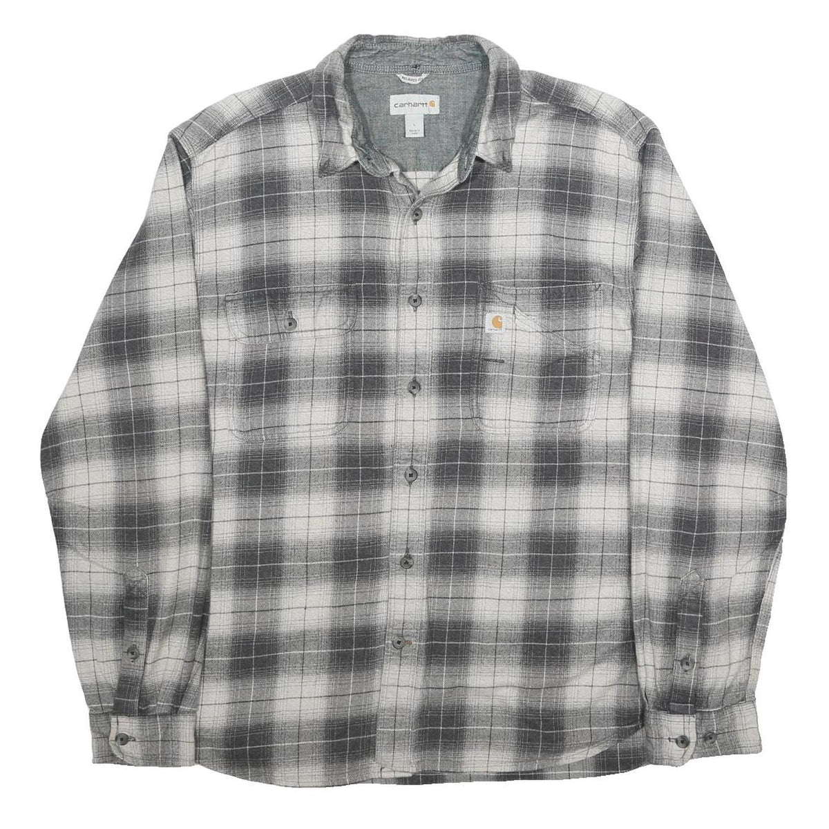 CARHARTT Mens Grey & White Plaid Shirt L Workwear Casual Cotton Long Sleeve