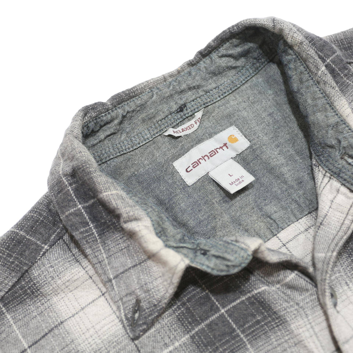 CARHARTT Mens Grey & White Plaid Shirt L Workwear Casual Cotton Long Sleeve