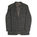Mens Black & Brown Check Classic Jacket M Polyester Blend Button Closure Formal