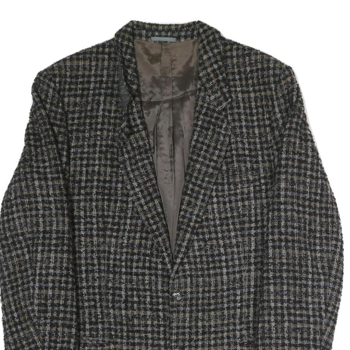 Mens Black & Brown Check Classic Jacket M Polyester Blend Button Closure Formal