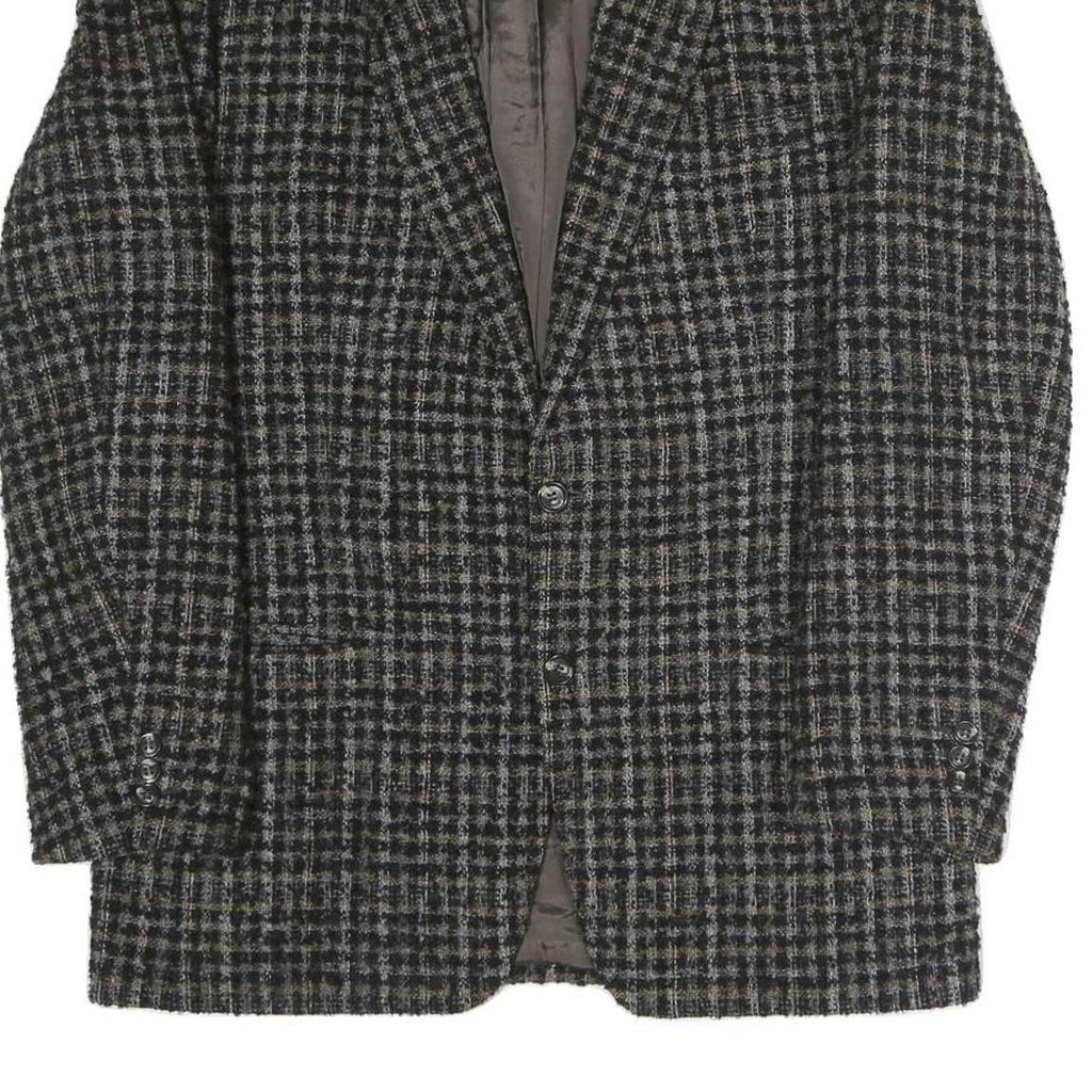 Mens Black & Brown Check Classic Jacket M Polyester Blend Button Closure Formal