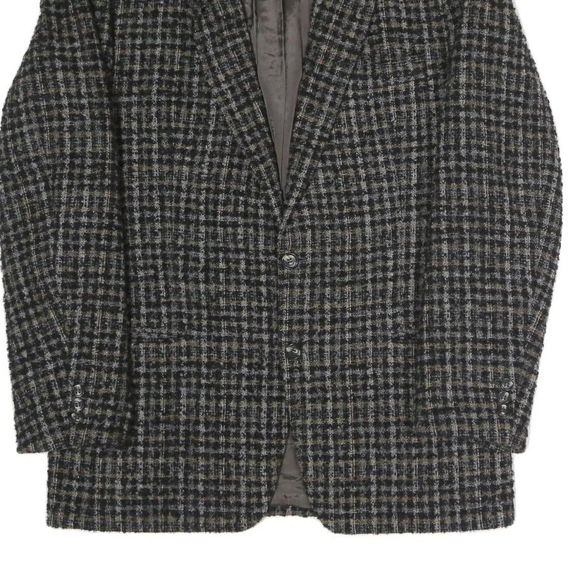 Mens Black & Brown Check Classic Jacket M Polyester Blend Button Closure Formal