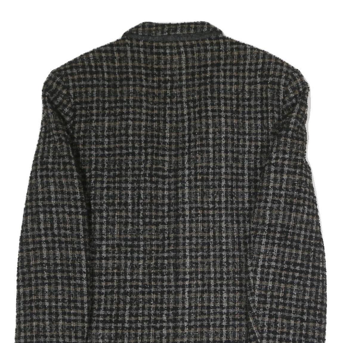 Mens Black & Brown Check Classic Jacket M Polyester Blend Button Closure Formal