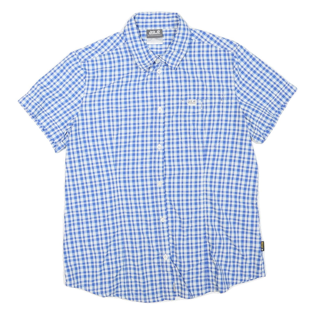 JACK WOLFSKIN Womens Blue & White Check Shirt L Cotton Blend Outdoor Casual