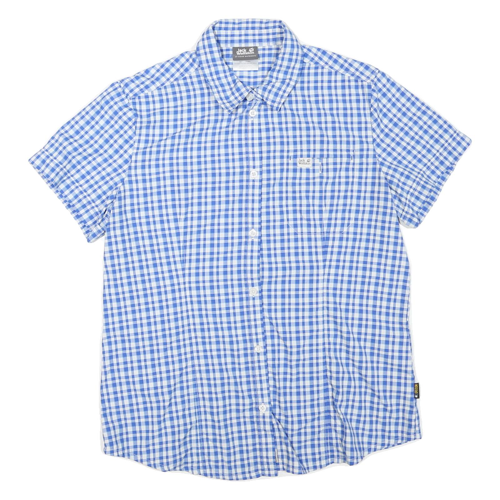 JACK WOLFSKIN Womens Blue & White Check Shirt L Cotton Blend Outdoor Casual