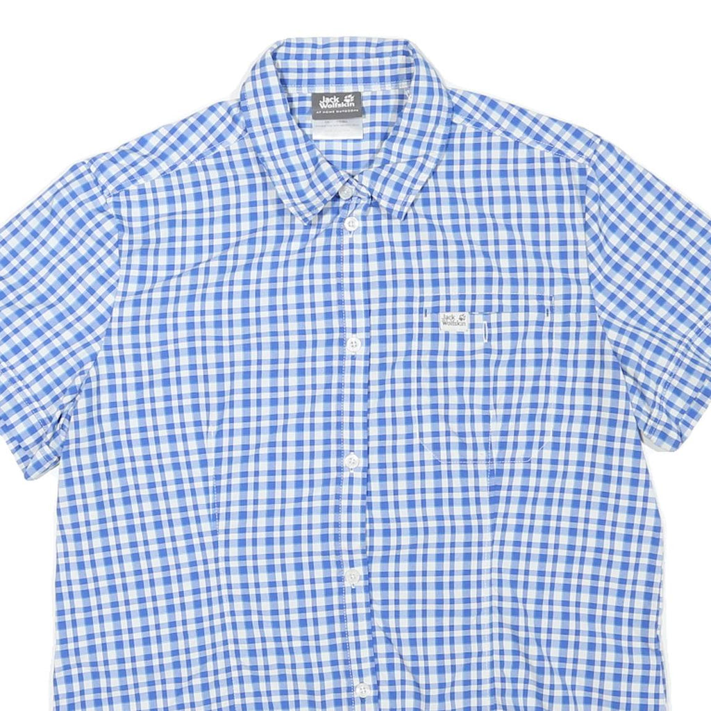 JACK WOLFSKIN Womens Blue & White Check Shirt L Cotton Blend Outdoor Casual