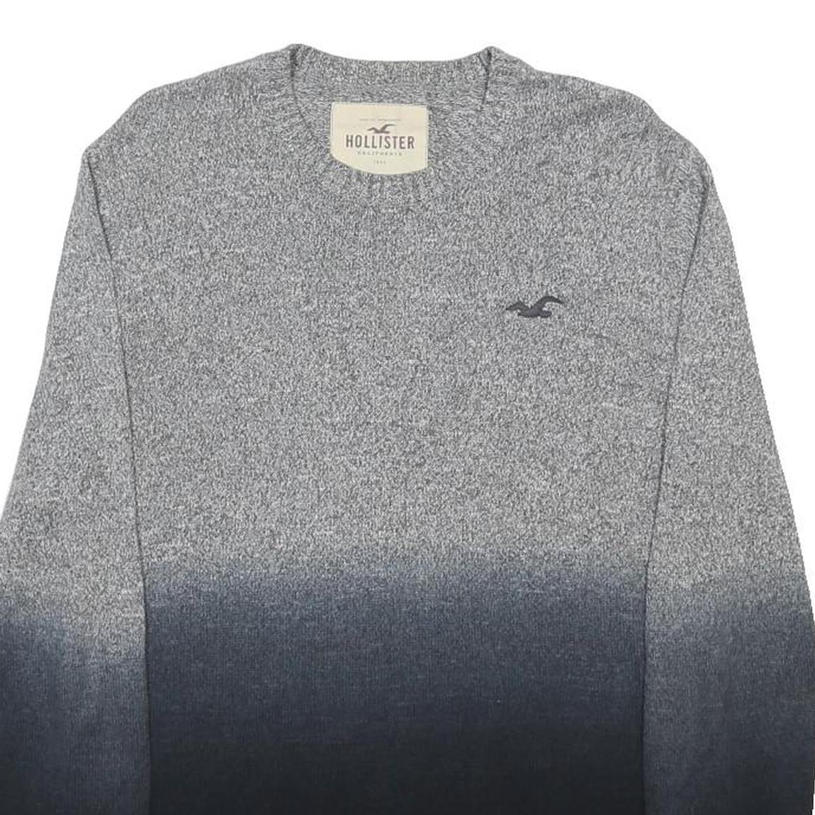 HOLLISTER Mens Grey & Black Plain Jumper Crew Neck Basic Knit Size S Cotton