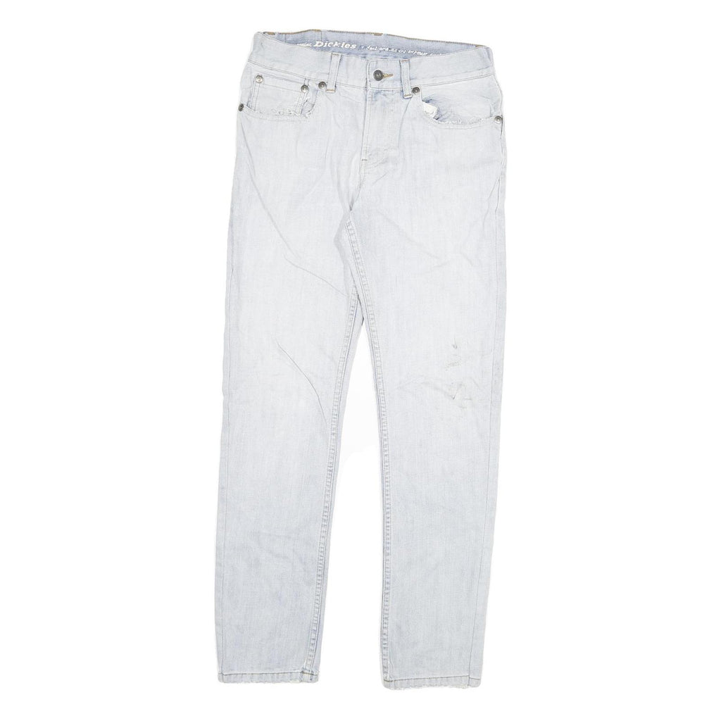 DICKIES Mens Slim Light Blue Denim Jeans Cotton Blend W30 L30 Zip Pocket