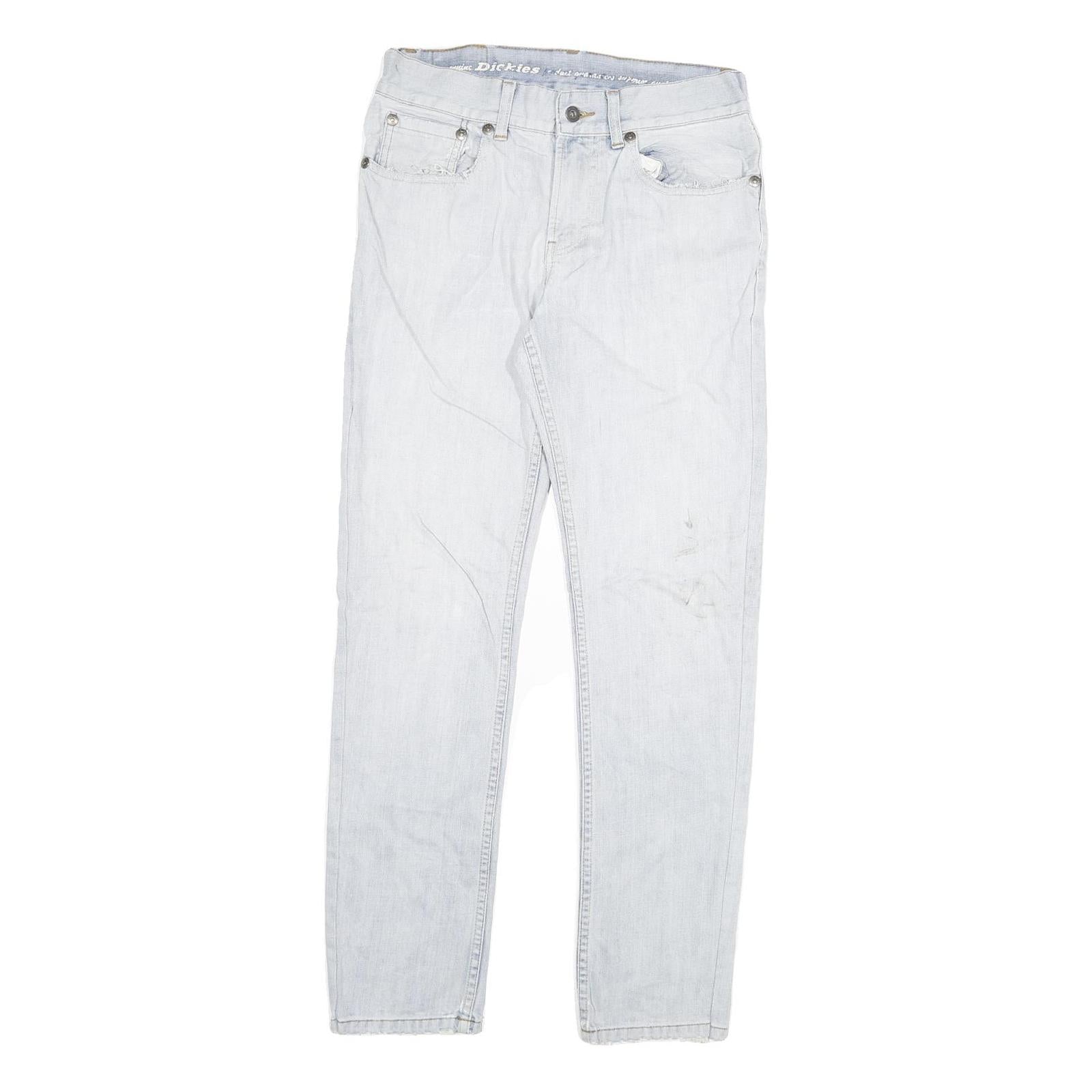 DICKIES Mens Slim Light Blue Denim Jeans Cotton Blend W30 L30 Zip Pocket