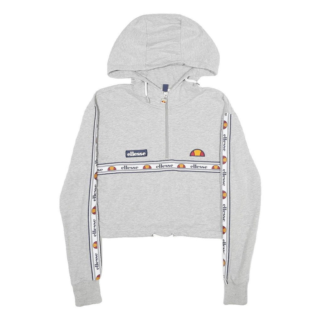 ELLESSE Womens Grey Crop ¼ Zip Hoodie UK 4 Cotton Blend Casual