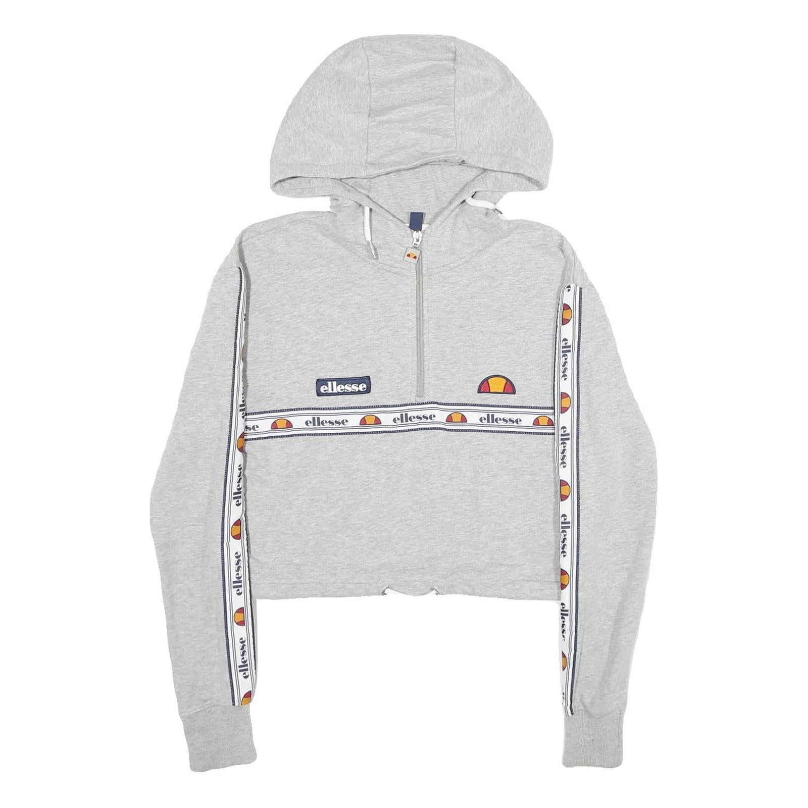 ELLESSE Womens Grey Crop ¼ Zip Hoodie UK 4 Cotton Blend Casual