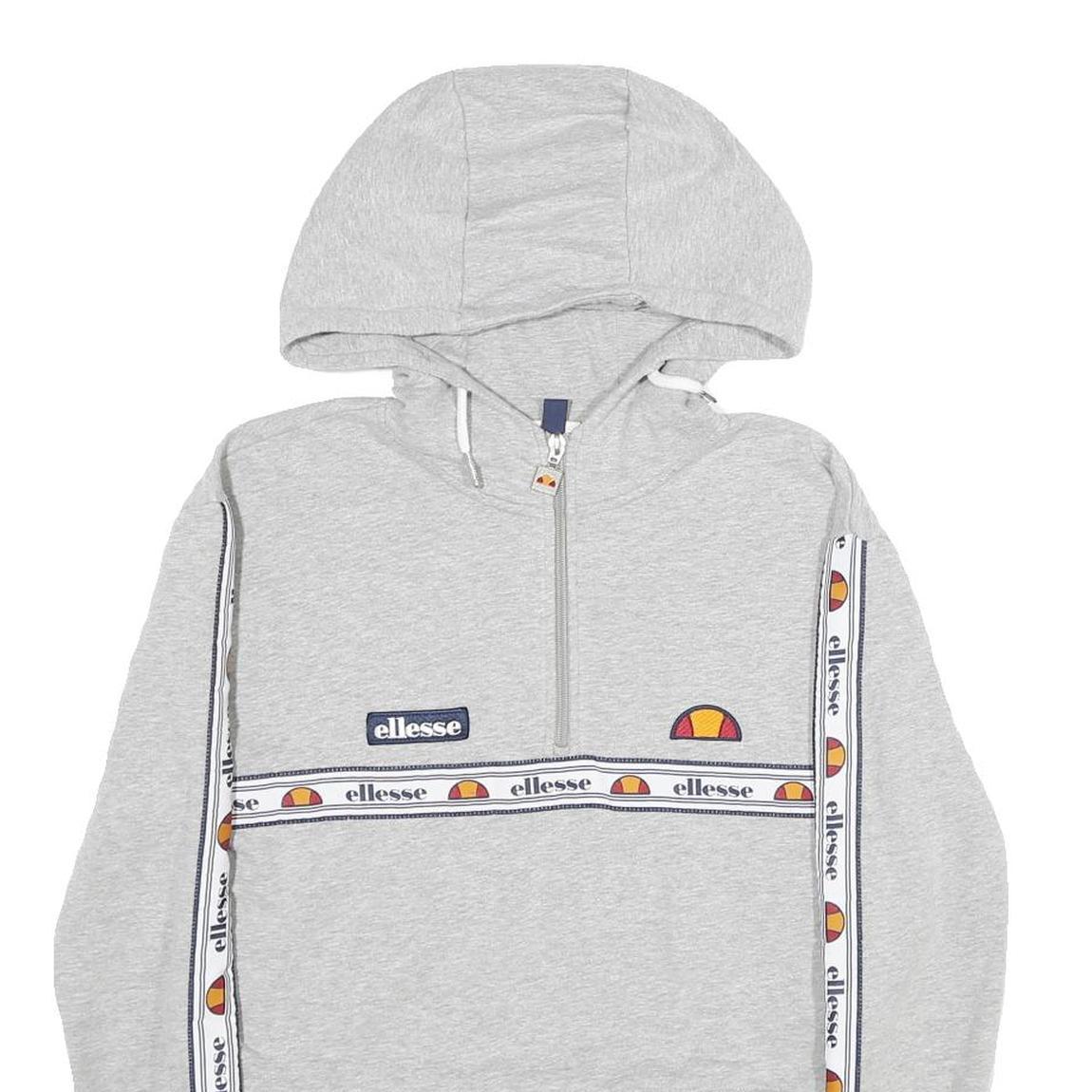 ELLESSE Womens Grey Crop ¼ Zip Hoodie UK 4 Cotton Blend Casual