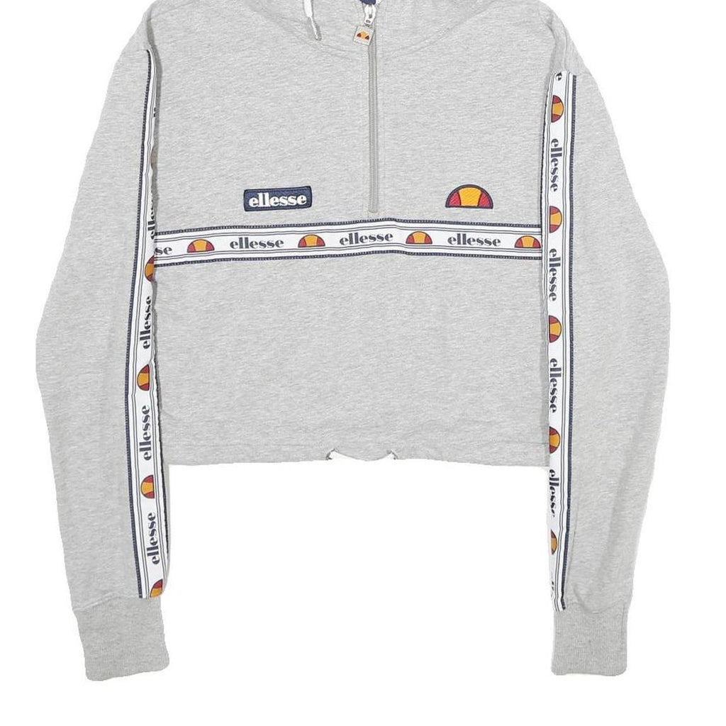 ELLESSE Womens Grey Crop ¼ Zip Hoodie UK 4 Cotton Blend Casual