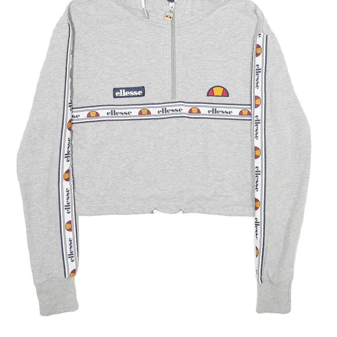 ELLESSE Womens Grey Crop ¼ Zip Hoodie UK 4 Cotton Blend Casual