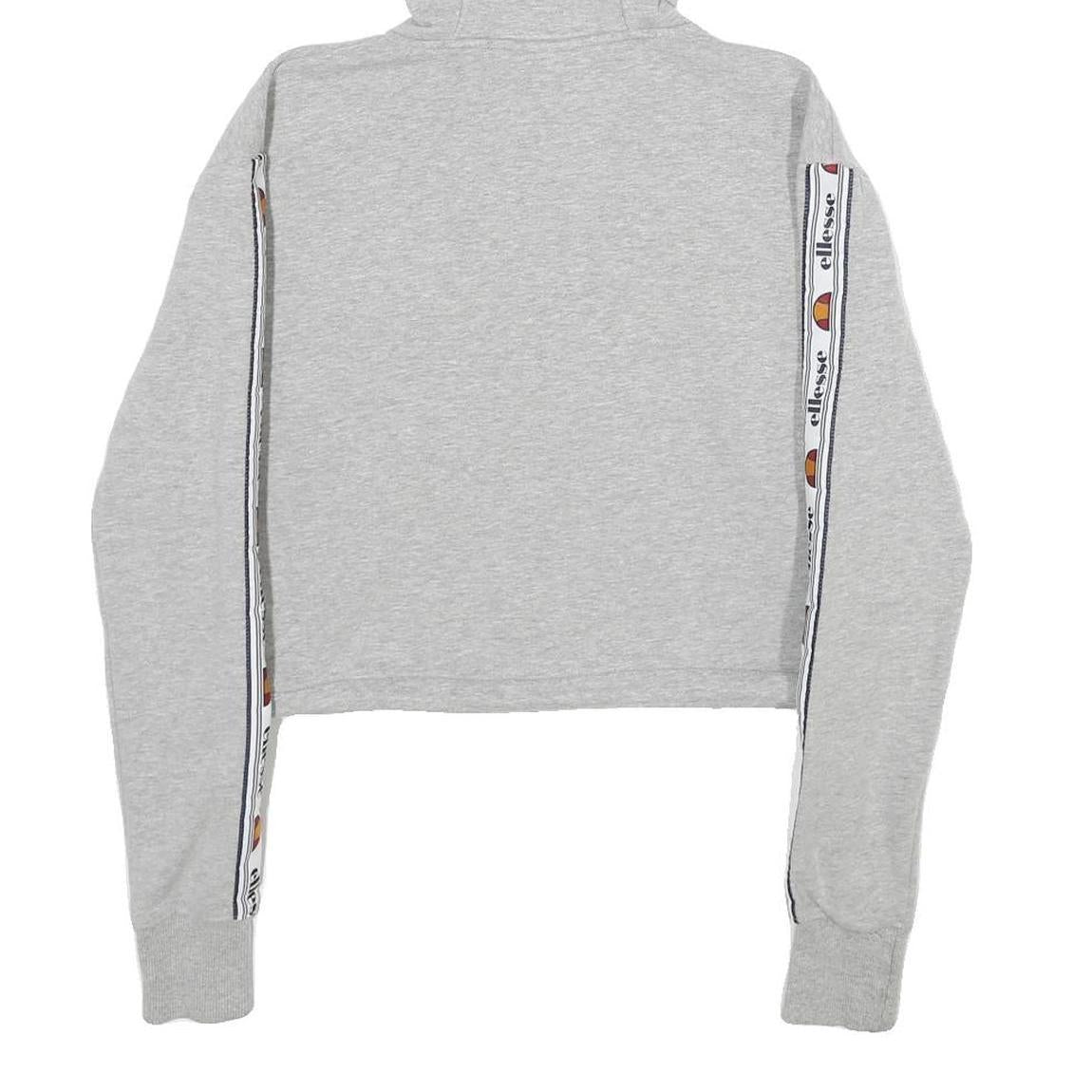 ELLESSE Womens Grey Crop ¼ Zip Hoodie UK 4 Cotton Blend Casual