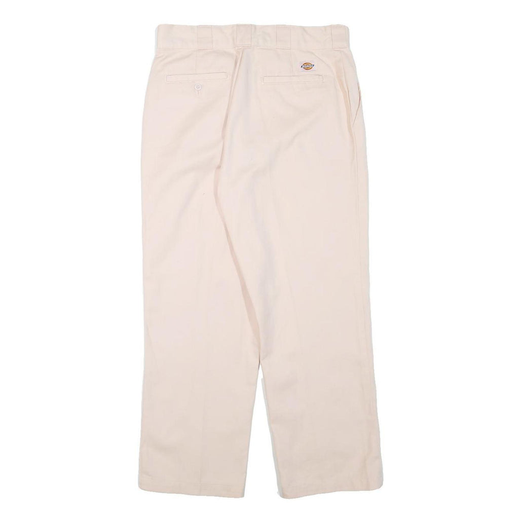 DICKIES Womens Regular Fit Cream Cotton Blend Trousers W30 L26 Straight Leg Zip